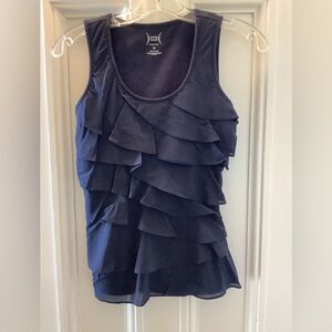 NWOT Yummy Tummy Navy Tiered Tank Chiffon Ruffle Front XS